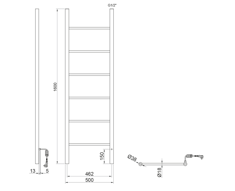 Dvieļu žāvētājs / Radiators Sapho Karbo elektriskais 50x160cm Melns Matēts KB905