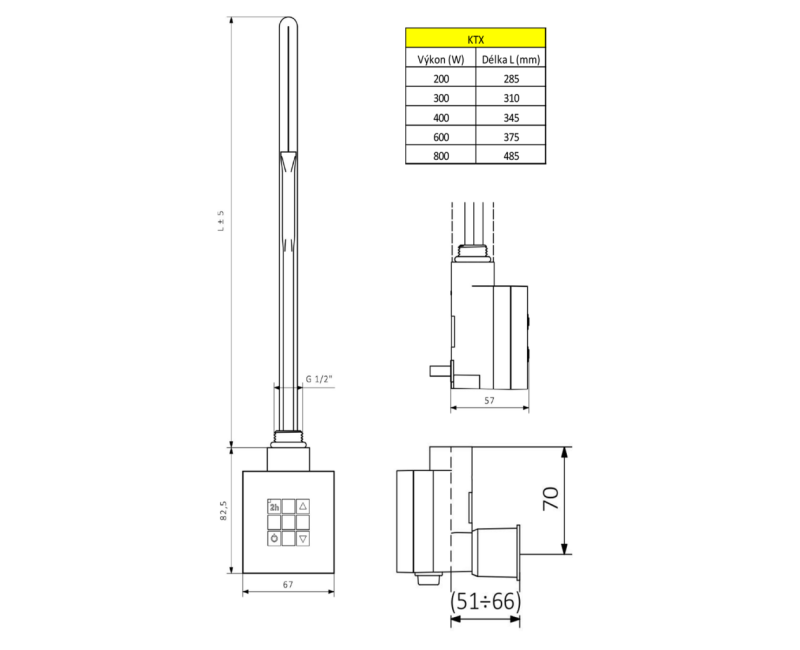Dvieļu žāvētāja sildelements Sapho KTX ar termostatu 600W Hromēts KTX-CW-600