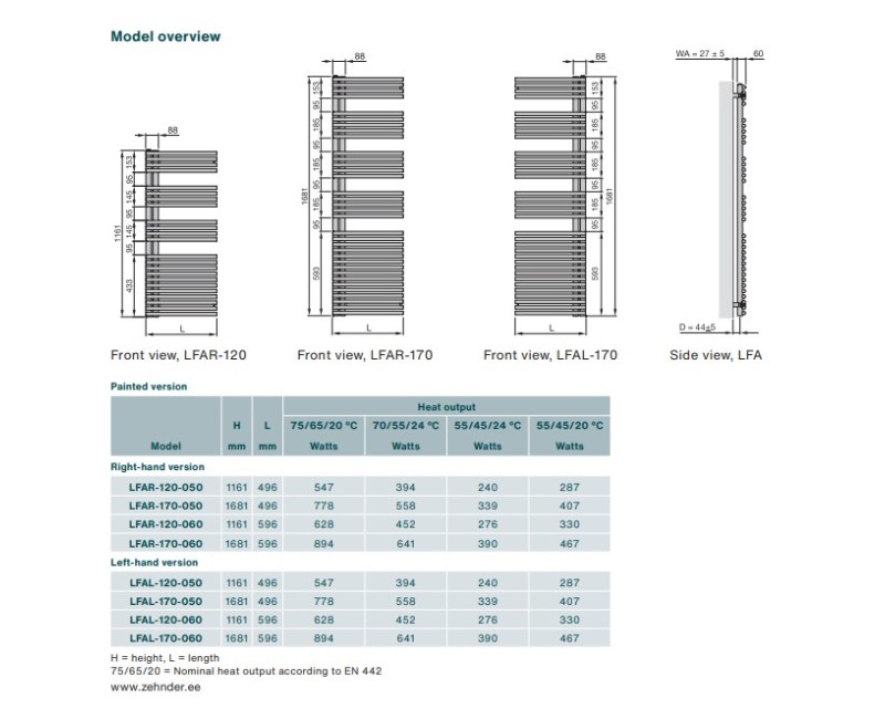 Dvieļu žāvētājs / Radiators Zehnder Forma Asym 116x50cm, Balts LFAL-120-050