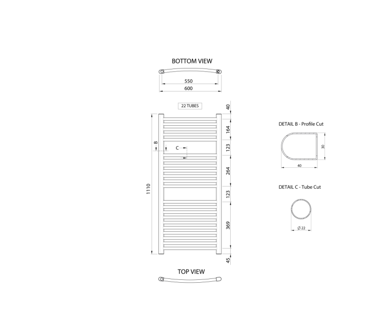 Dvieļu žāvētājs / Radiators AQUALINE Alya 111x60cm, 416W, hroms  LLC202