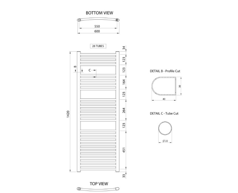 Dvieļu žāvētājs / Radiators Aqualine ALYA 600x1420mm, Hroms LLC204