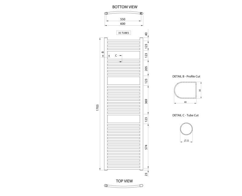 Полотенцесушитель / Радиатор AQUALINE Alya 170x60см, 644Вт, хром LLC205