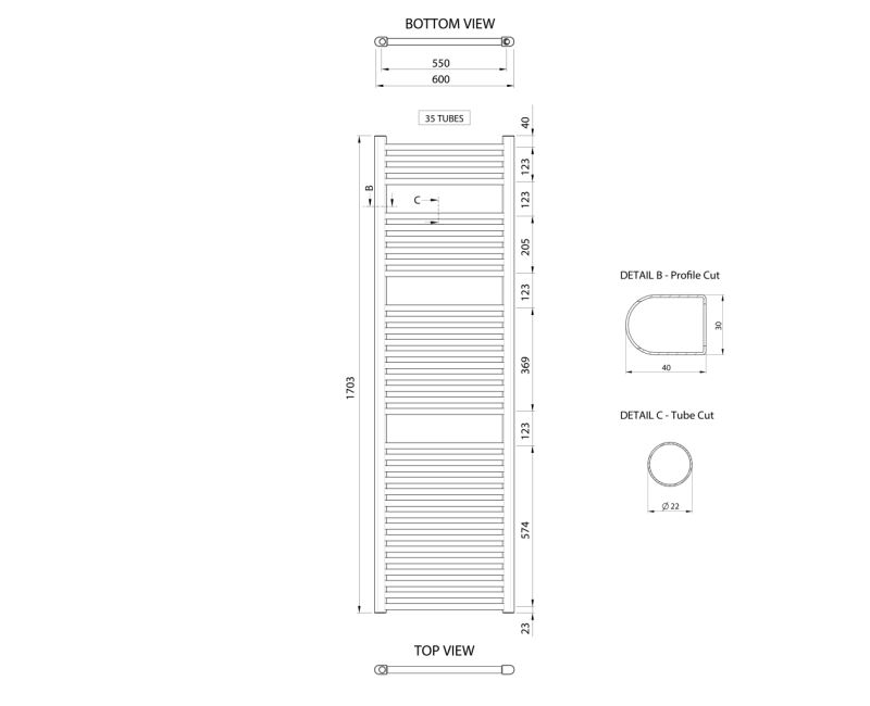 Полотенцесушитель / Радиатор Aqualine ALYA 600x1703 мм, Хром LLR106