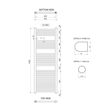 Dvieļu žāvētājs / Radiators AQUALINE Alya 142x45cm, 415W, hroms  LLR107