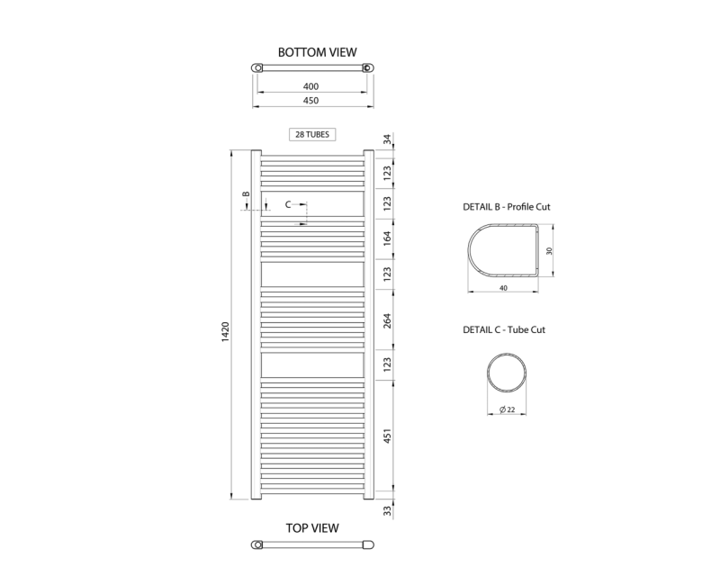 Dvieļu žāvētājs / Radiators AQUALINE Alya 142x45cm, 415W, hroms  LLR107