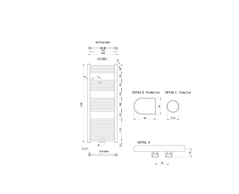 Dvieļu žāvētājs / Radiators AQUALINE Alya 119x40cm, 287W, hromēts  LLS308