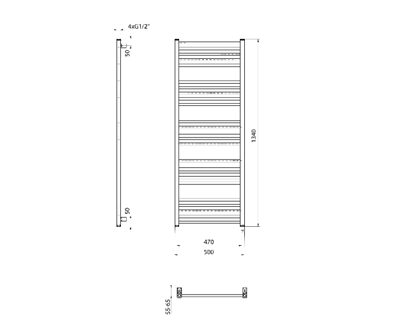 Dvieļu žāvētājs / Radiators Sapho  METRO-E elektriskais 500x1340mm 500 W, Melns Matēts ME513B