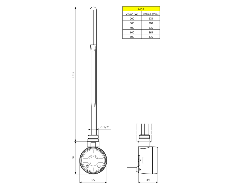 Dvieļu žāvētāja sildelements Sapho MOA ar termostatu un Bluetooth 300W Melns MOA-B-300