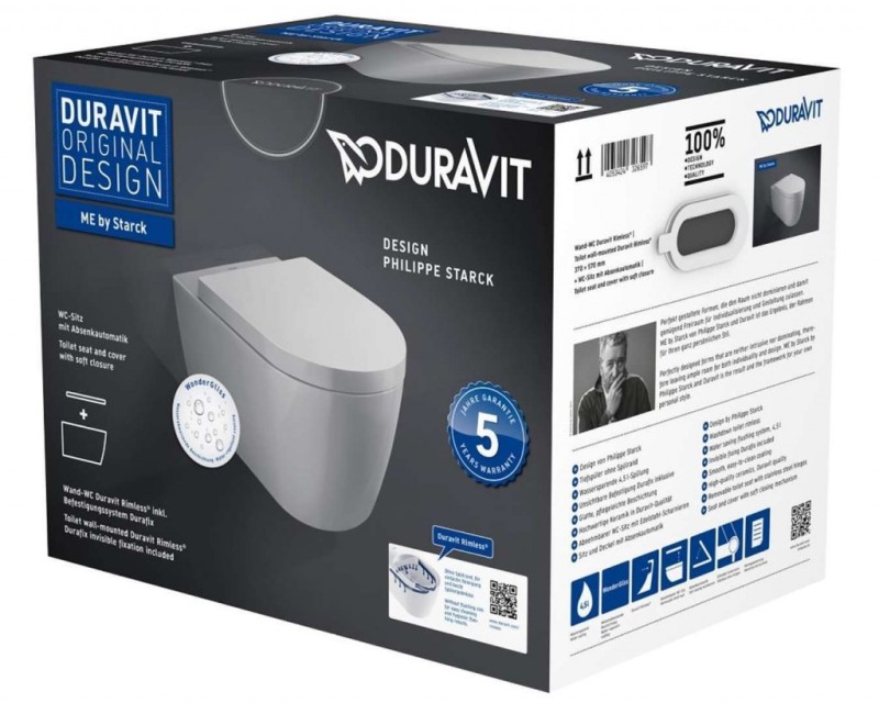 Piekaramais pods Duravit ME by Starck WonderGliss Rimless Bez Vāka Balts 45290900A11