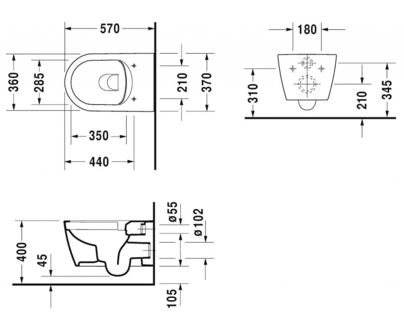 Piekaramais pods Duravit ME by Starck WonderGliss Rimless Bez Vāka Balts 45290900A11