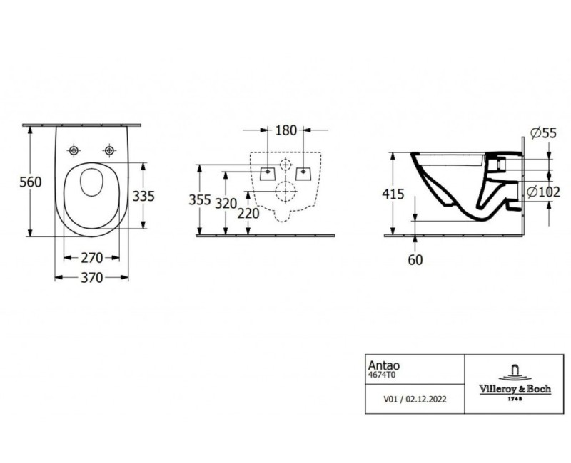 Piekaramais pods Villeroy & Boch Antao CeramicPlus Rimfree TwistFlush skalošana, Bez Vāka, Balts 4674T0R1