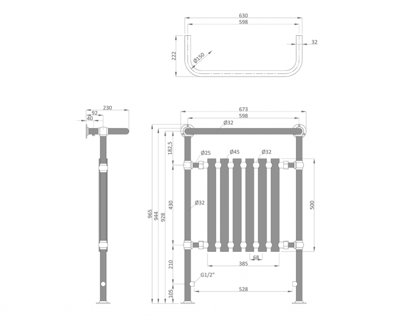Dvieļu žāvētājs / Radiators Sapho CORK 68x96 cm, 550 W, hroms/balts RE104