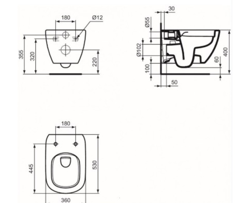 Piekaramais pods Ideal Standard Tesi Rimless Bez Vāka T493201