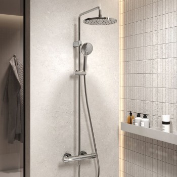 Dušas sistēma Duravit Showers ar termostatu, Dušas galva D 25 cm, 3 plūsmas, Hromēta