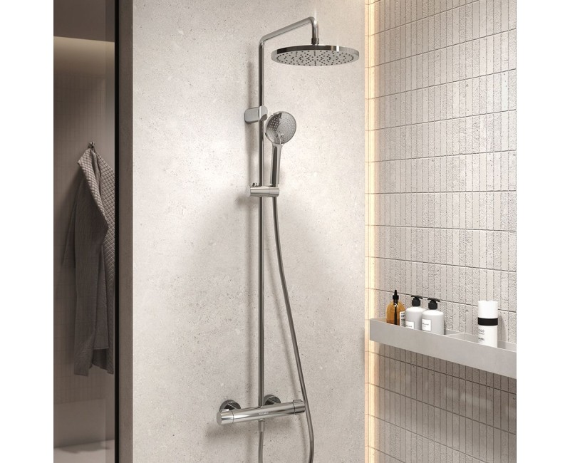 Dušas sistēma Duravit Showers ar termostatu, Dušas galva D 25 cm, 3 plūsmas, Hromēts