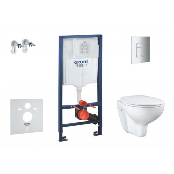Комплект для унитаза Grohe Solido с рамой, Rimfree унитаз Bau Ceramic, хромированной кнопкой и крышкой с функцией Soft Close.