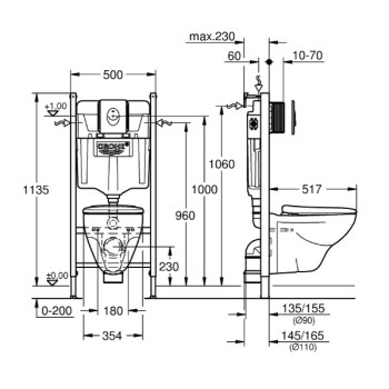 Tualeto komplektas Grohe Solido rėmas + įmontuojamas WC + mygtukas Skate Air + dangtis Soft Close 39116000
