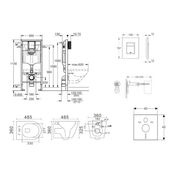 Tualetes poda komplekts Grohe rāmis Rapid SL+WC pods Kielle Gaia Rimless Hromēta poga Skate Cosmopolitan +vāks SoftClose 11BA1105