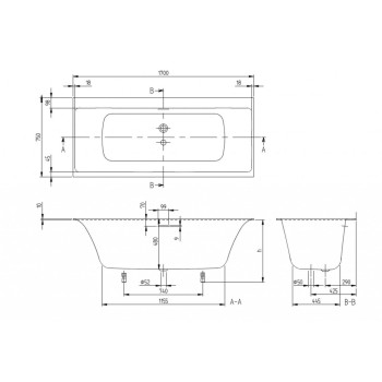 Vanna Villeroy & Boch Subway 3.0 170x75cm, Quaryl®, Alpu baltā krāsā UBQ170SBW2TDV-01