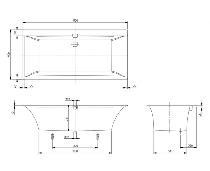 Vanna Villeroy & Boch Architectura Squaro Edge 12, 190x90cm, Quaryl® (Lietais marmors), Balta UBQ190SQE2DV-01