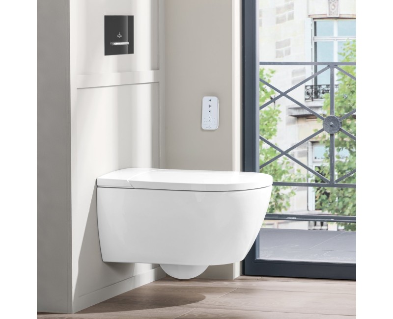 Pakabinamas tualetas su bidė funkcija Villeroy & Boch ViClean CeramicPlus Rimfree su SoftClose dangčiu