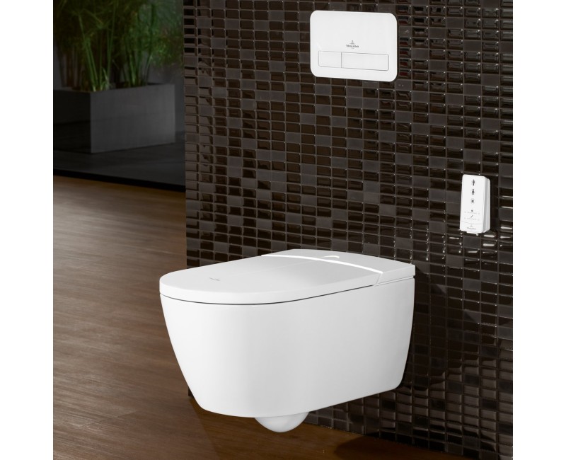 Pakabinamas tualetas su bidė funkcija Villeroy & Boch ViClean CeramicPlus Rimfree su SoftClose dangčiu