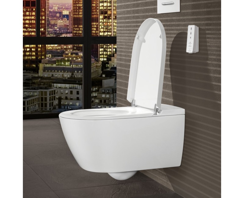 Pakabinamas tualetas su bidė funkcija Villeroy & Boch ViClean CeramicPlus Rimfree su SoftClose dangčiu