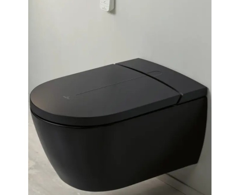 Piekaramais pods ar bide funkciju Villeroy & Boch ViClean I-100 CeramicPlus Rimfree ar SoftClose vāku Melns
