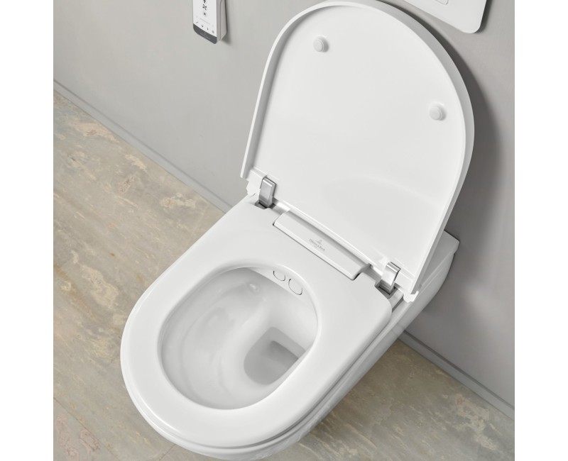 Piekaramais pods ar bide funkciju Villeroy & Boch ViClean I-200 CeramicPlus Rimfree ar SoftClose vāku Balts