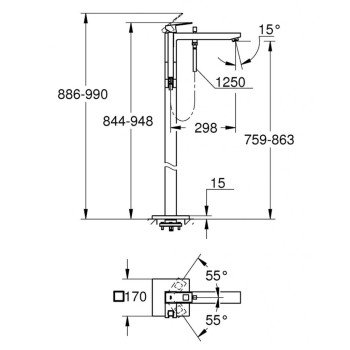 Смеситель для ванны/душа Grohe Eurocube Напольный, отделка StarLight®, хром 23672001