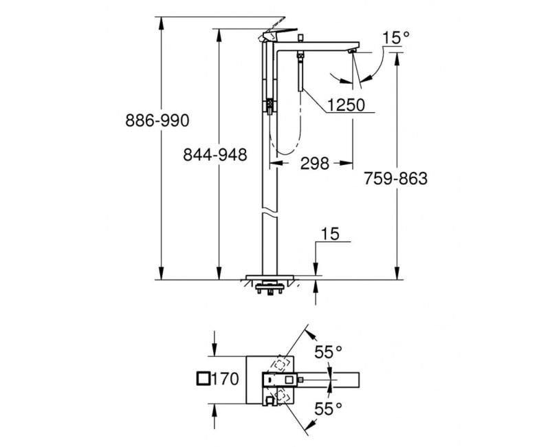 Смеситель для ванны/душа Grohe Eurocube Напольный, отделка StarLight®, хром 23672001