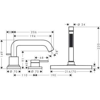 Vannas / Dušas maisītājs Hansgrohe Tecturis S  uz vannas malas ar sBox 73447670 Melns Matēts