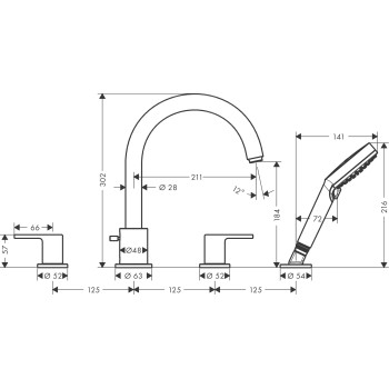 Vannos / Dušo maišytuvas Hansgrohe Vernis Shape, montuojamas ant vonios krašto 71459000 Chromuotas