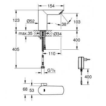 Vannas istabas izlietnes krāns Grohe Bau Classic Cosmopolitan E Infrared (sajauktam ūdenim) 230 V 36453000