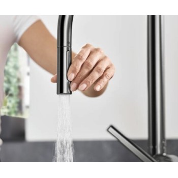 Virtuvinis kranas Hansgrohe Talis M 54 210 su ištraukiamu antgaliu+sBox 2 srauto režimai 72801340 Brushed Black Chrome