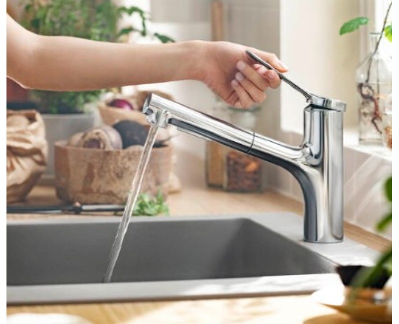 Смеситель для кухни Hansgrohe Zesis M33 150 EcoSmart 2jet выдвижная головка 74810000 Хром