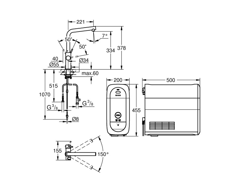 Virtuvinis maišytuvas Grohe Blue Home su filtru Chromuotas 31454001