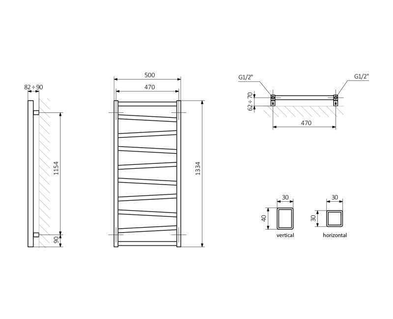 Dvieļu žāvētājs / Radiators Sapho Zig 50x133 cm, 490W, antracīts ZG513A