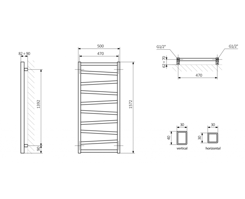 Полотенцесушитель / Радиатор Sapho ZIG 500x1572 мм, Антрацит ZG516A