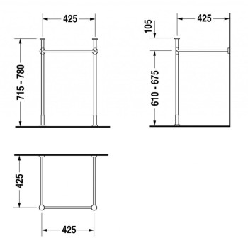 Izlietnes kājas Duravit Vero, 42.5cm Hromēta