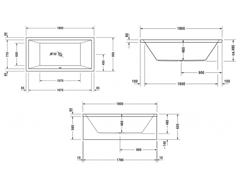 Vanna Duravit Starck, 180x90cm, akrils, balts 700052000000000