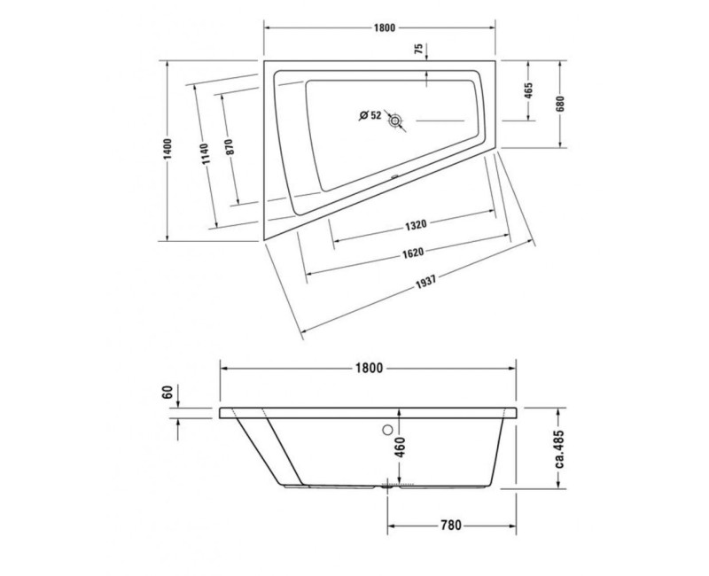 Ванна Duravit Paiova, 180x140см, акрил, левая, белая 700216000000000