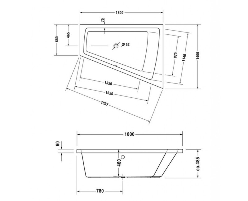 Ванна Duravit Paiova, 180x140см, акрил, правая, белая 700217000000000