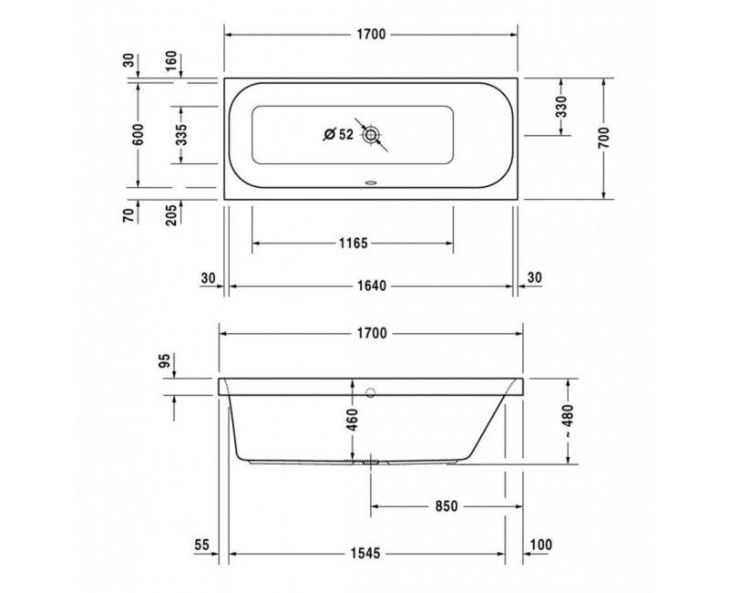 Ванна Duravit Happy D.2, 170x70см, акрил, правая, белая 700311000000000