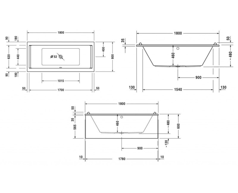 Vanna Duravit Starck, 180x80cm, akrils, balts 700338000000000