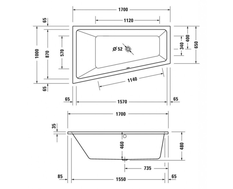 Ванна Duravit No.1, 170x100см, акрил, белая 700508000000000