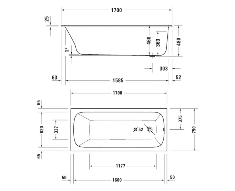 Vanna Duravit Qatego, 170x75cm, akrils, balts 700612000000000