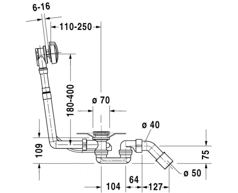 Duravit notekas un pārplūdes komplekts, 530mm, hroms 790225000001000
