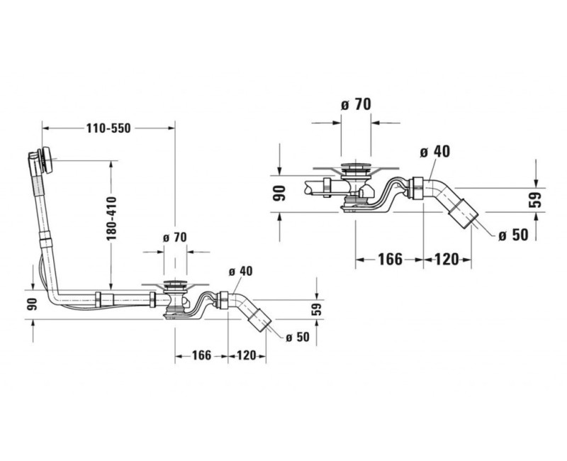 Duravit universāls notekas un pārplūdes komplekts, 700mm, hroms 792216000001000