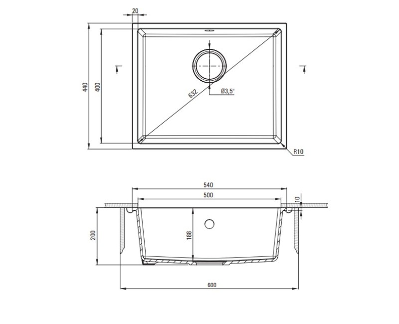 Virtuves izlietne Deante CORDA 550x460x204mm, pabūvējama Metāliskts Grafīts